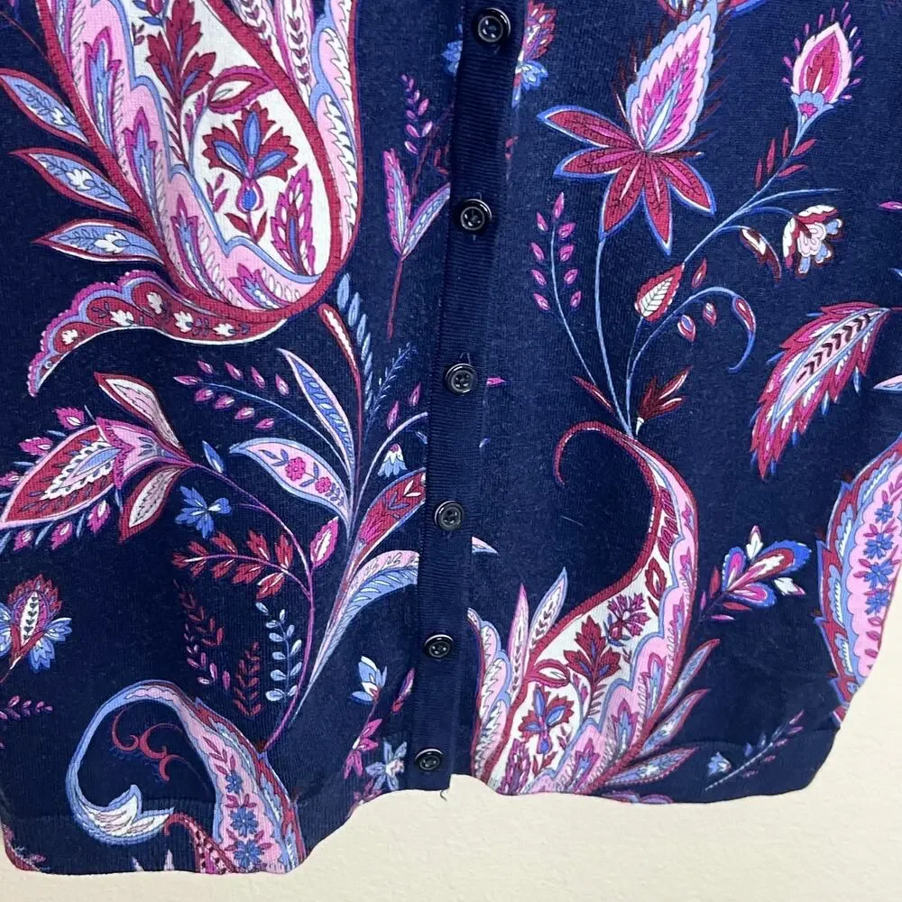 Talbots Navy Purple Paisley Button Up Cardigan Size Small - Picture 4 of 8